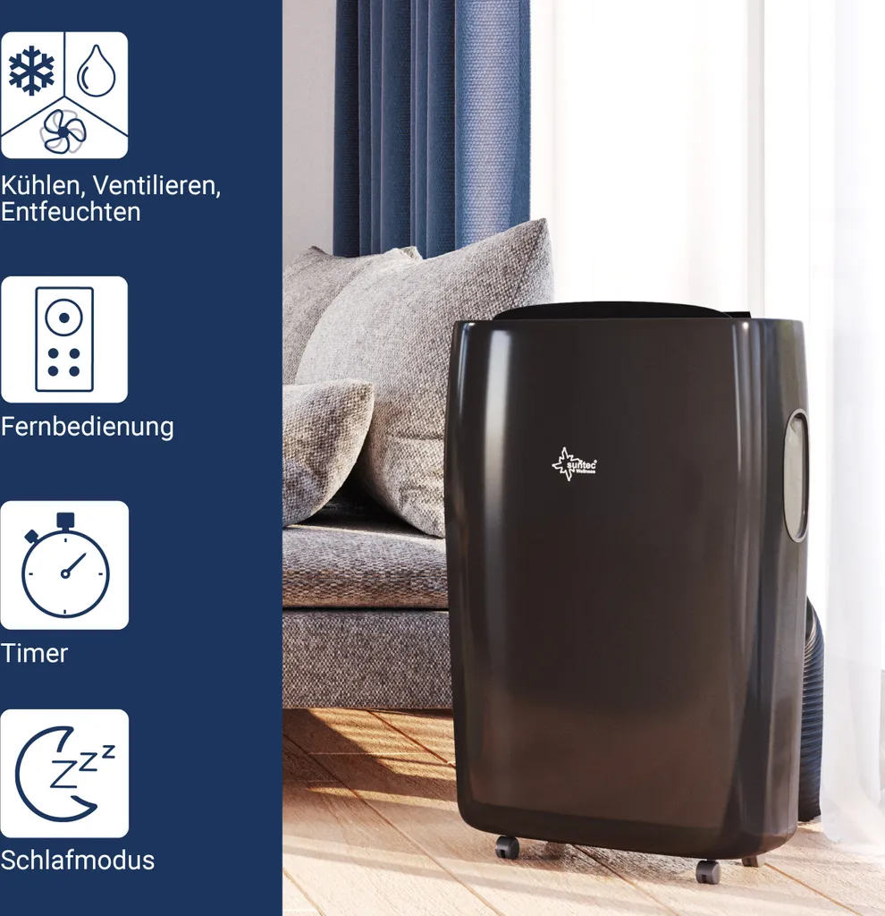 SUNTEC Mobiles Lokales Klimagerät Progress 9.000 R290 | Für Räume Bis 80m3 (34 M2) | Inkl. Abluftschlauch | Kühler Und Entfeuchter Mit ökologischem Kühlmittel R290 | 9.000 BTU/h, EEK A – Bild 3