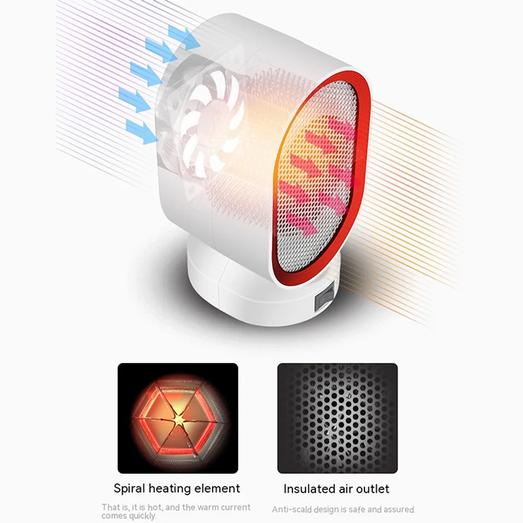 700W Mini Energiesparend Heizlüfter,3 Sekunden Schnelle Hitze Warmer Lüfter,Sicherheit Überhitzungsschut,Rot – Bild 4