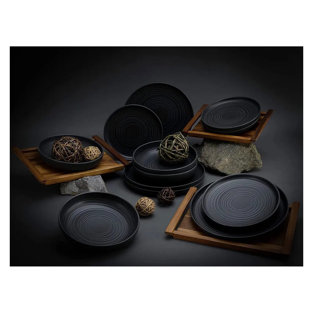 CreaTable 23861 Tafelservice Uno Für 4 Personen, Steinzeug, Schwarz (1 Set, 12-teilig) – Bild 5